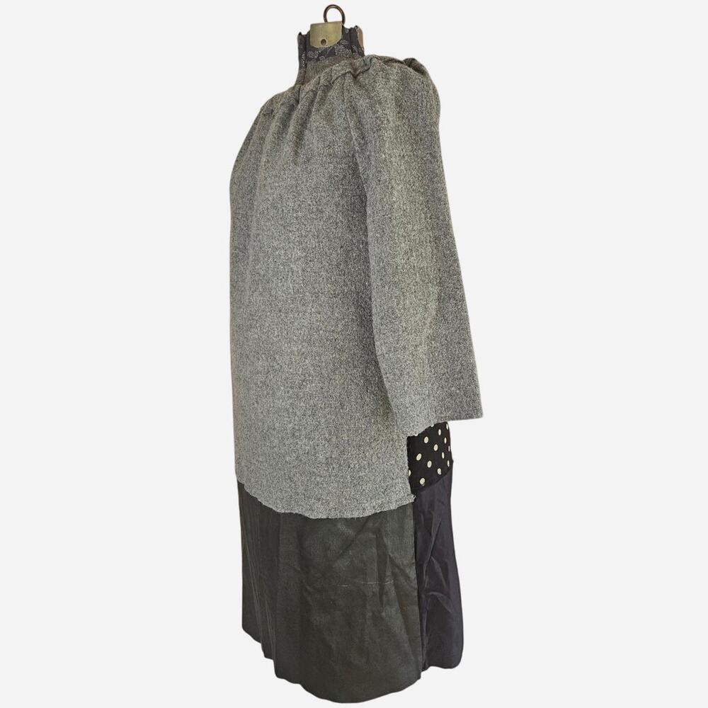 Italian luxury brand Hache artsy silk, wool and leather shift dress. Size US 6